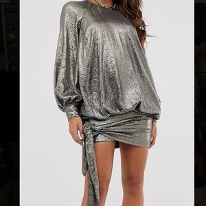 Sequin New Years Gunmetal Silver Holiday Tie Dress